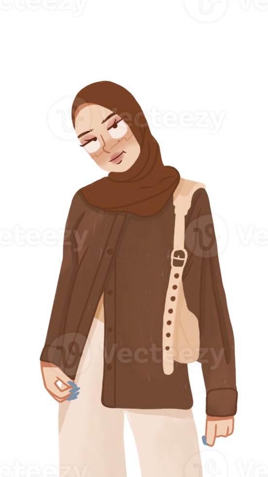 Illustration of a woman wearing a hijab with a modern style png