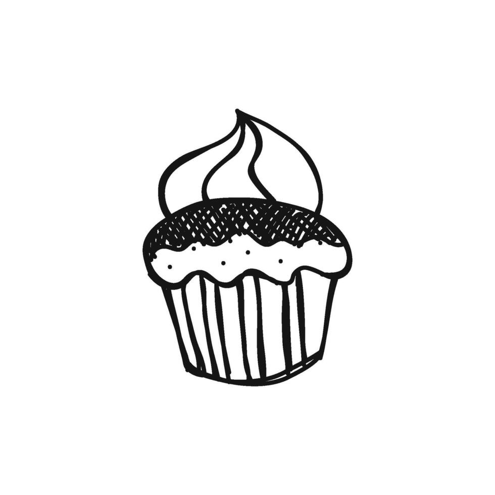 Cupcake with Frosting Doodle Illustration vector