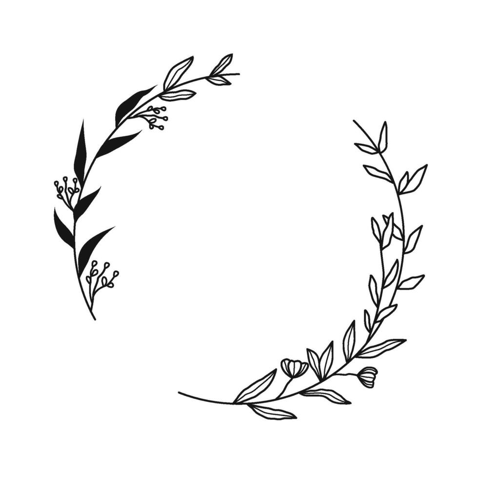 Circle Frame with Leaves and Flowers botanical wreath vector