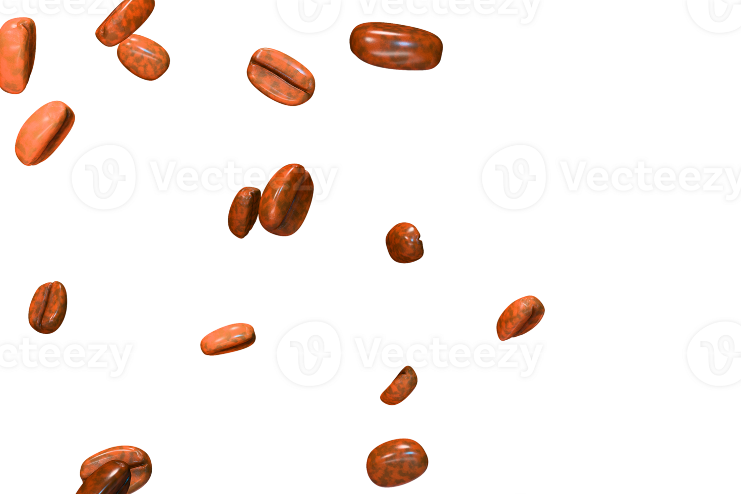 Flying coffee beans overlay 3d render design element png