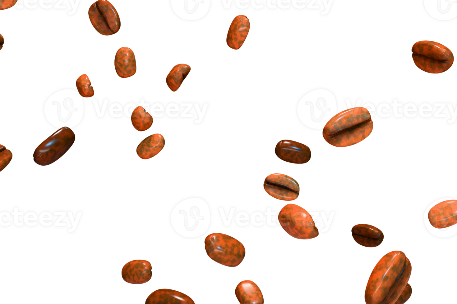 Flying and falling coffee beans overlay 3d render png
