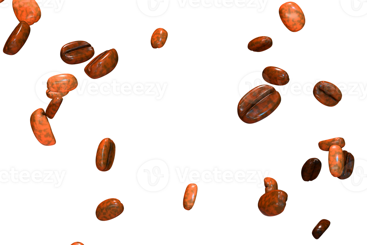 Flying coffee beans overlay 3d rendering png