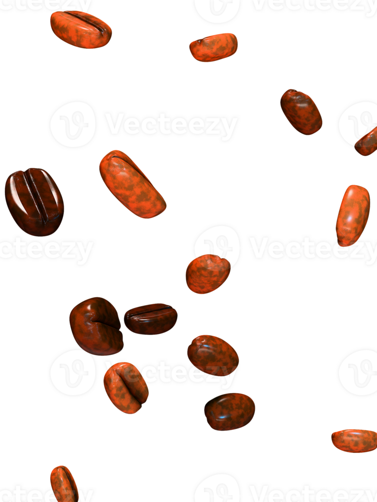 Flying coffee beans overlay background 3d render png