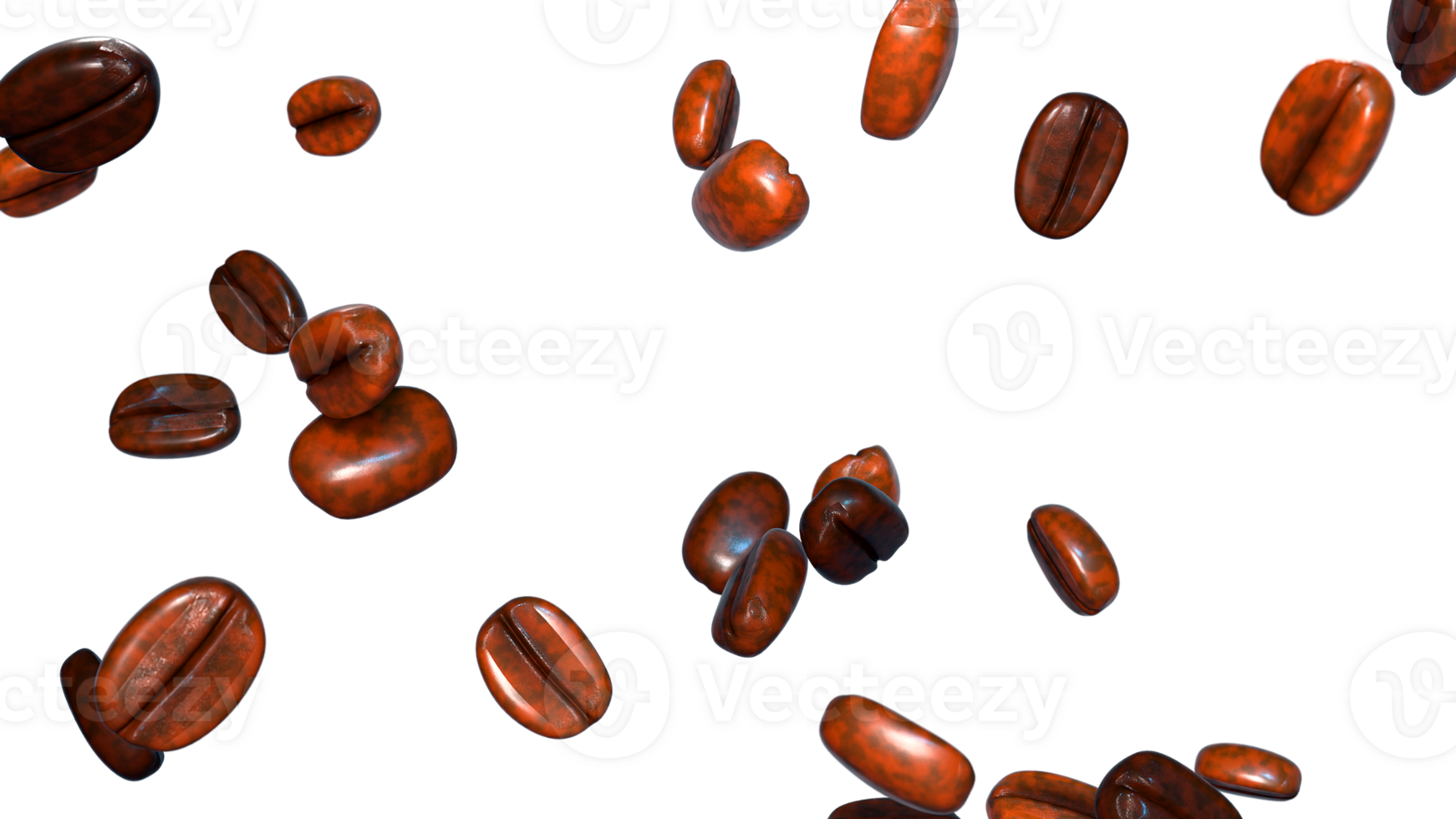 Falling coffee beans overlay 3d render png