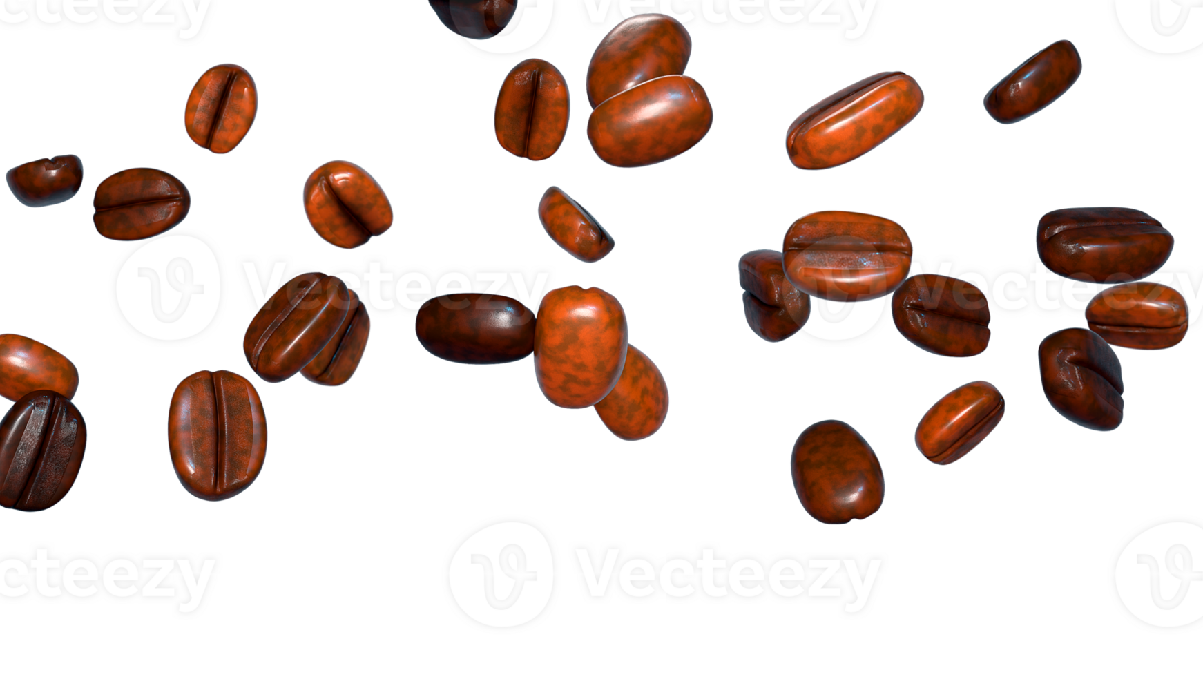 Flying mid air coffee beans overlay 3d render png