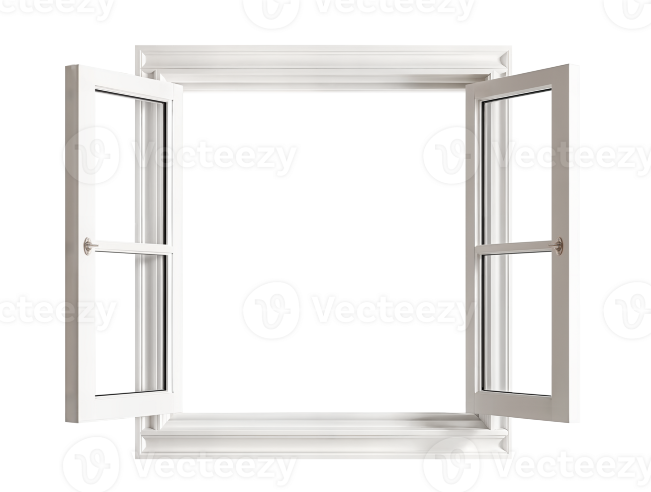 Open White Window Frame in Minimalist Modern Design Isolated with Transparent png