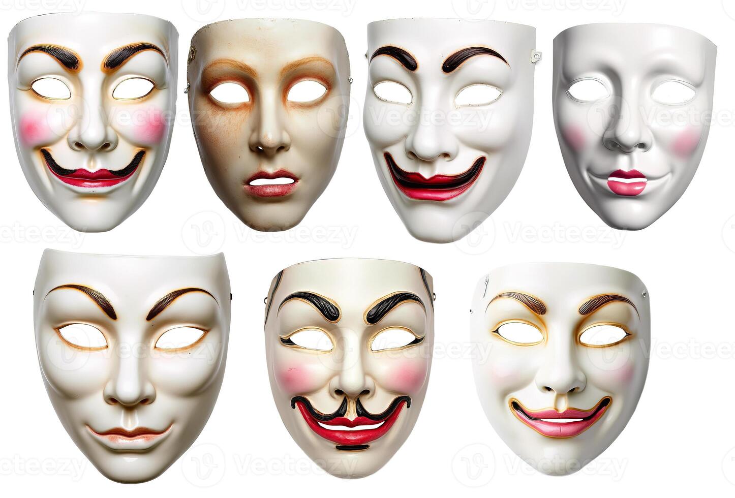 A set of theater masks on a white background. photo