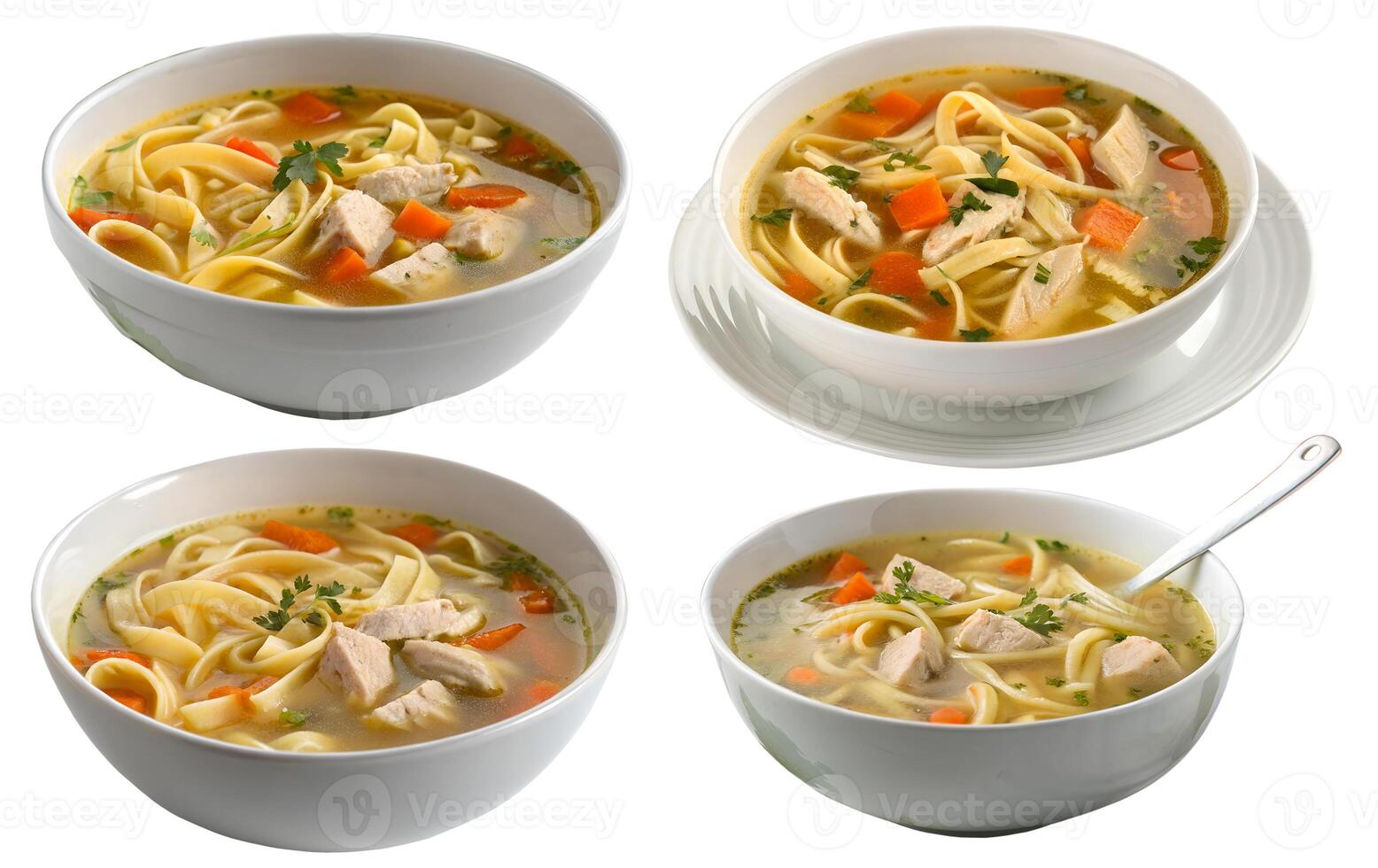 Chicken noodle soup set on a white background. photo