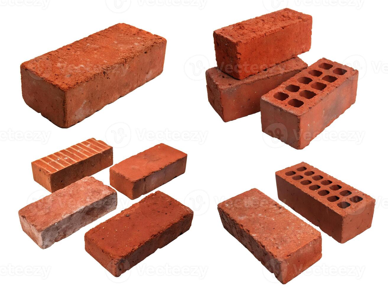 A collector's set of red bricks isolated on a white background. photo