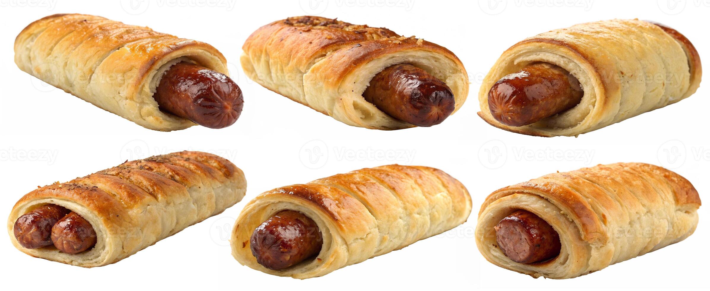 A set of Sausages in dough, isolated on a white background. photo