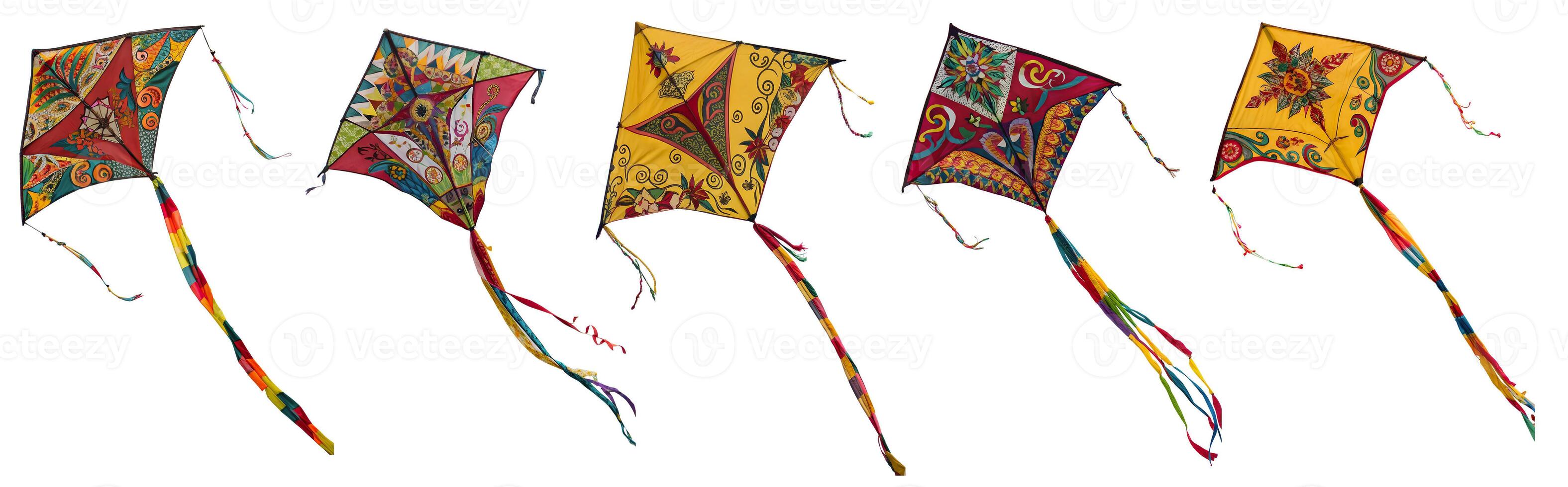 A set with beautiful brightly colored kites photo