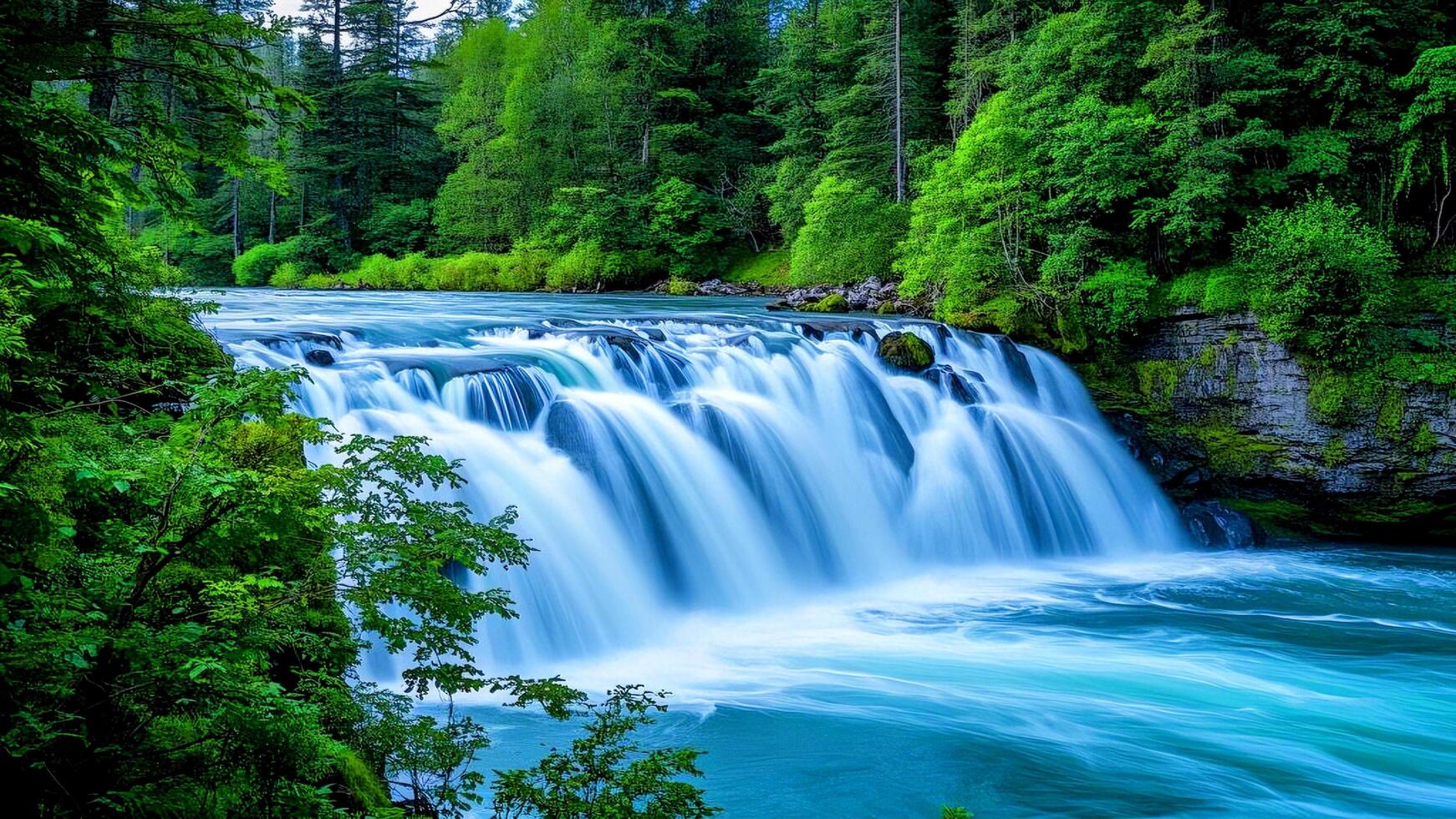 Waterfall in the green forest photo