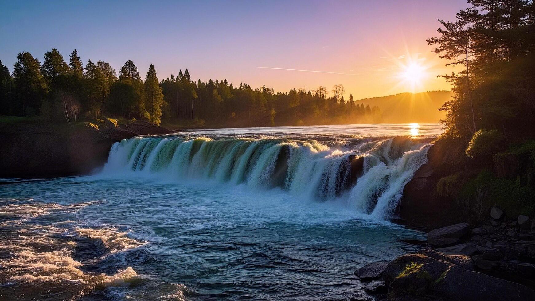 waterfall at sunset photo
