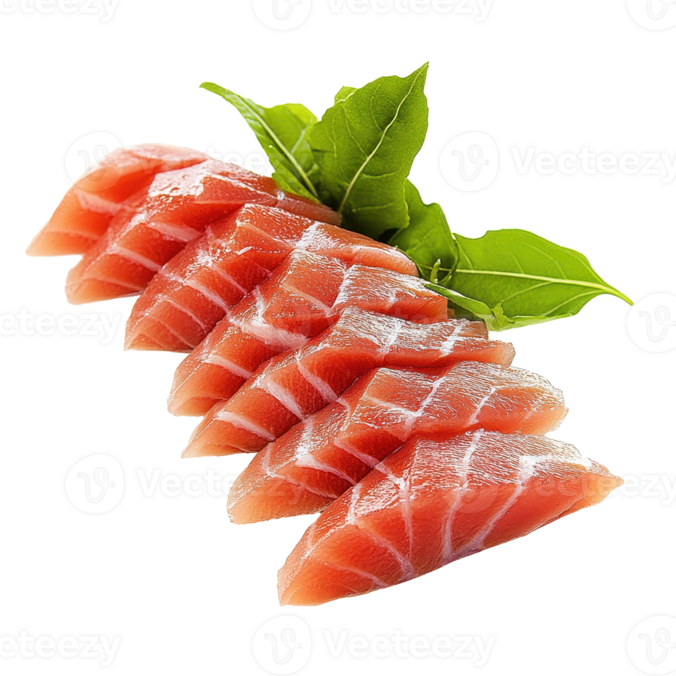 Sashimi Sliced Raw Fish on Dish with Leafy Garnish png