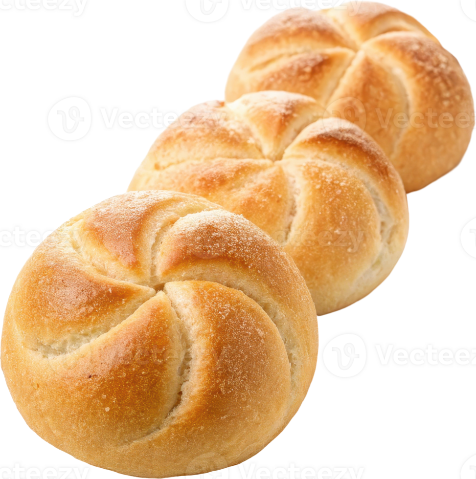 Freshly Baked Kaiser Rolls with Swirled Texture and Golden Crispy Crust png