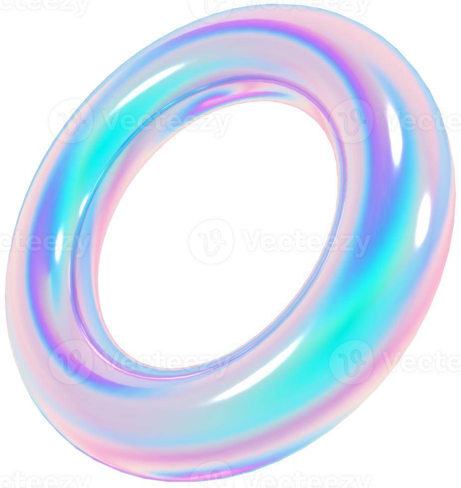 3d torus holographic shape, iridescent chrome fluid abstract form png