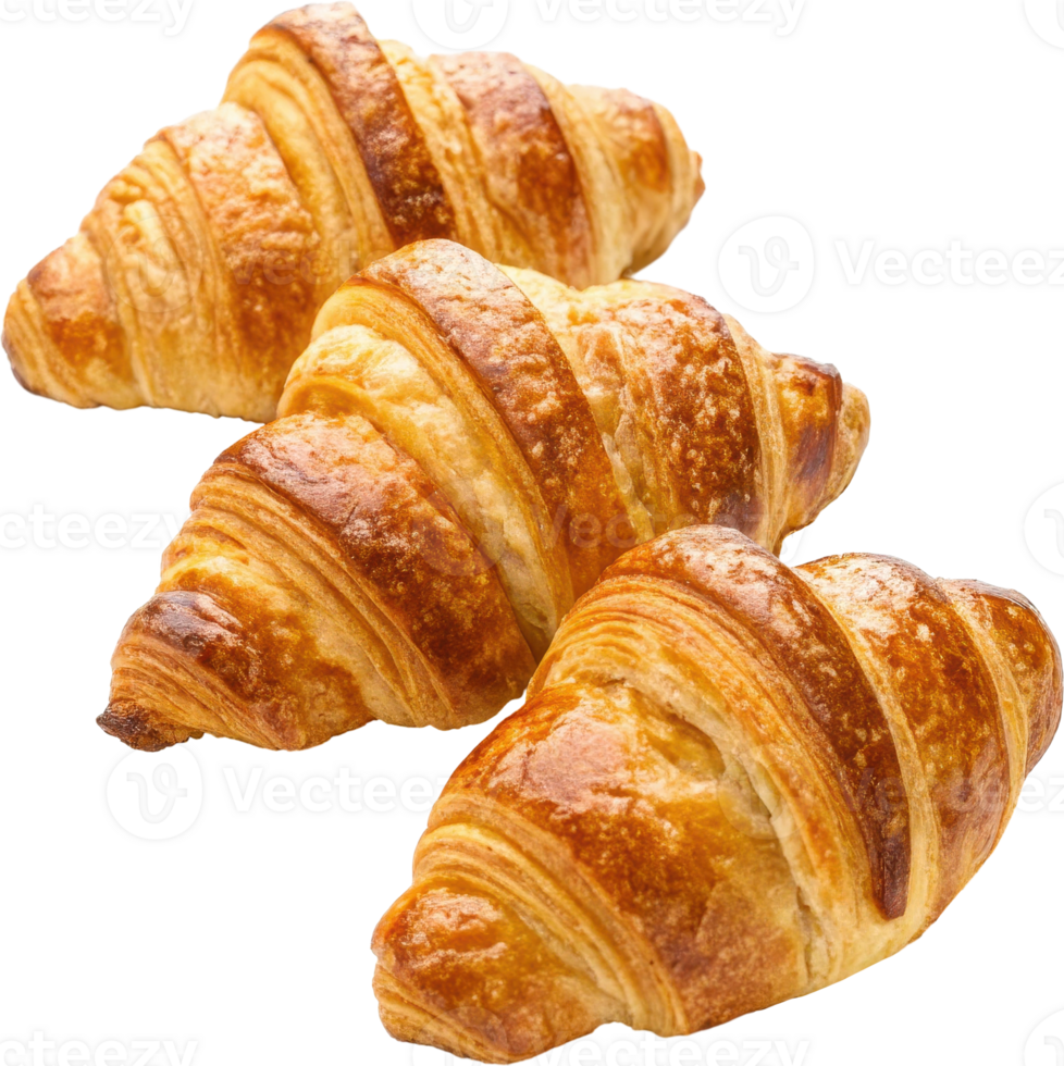 Freshly Baked Flaky Golden Croissants Arranged in Delightful Display for Breakfast or Cafe Treat png