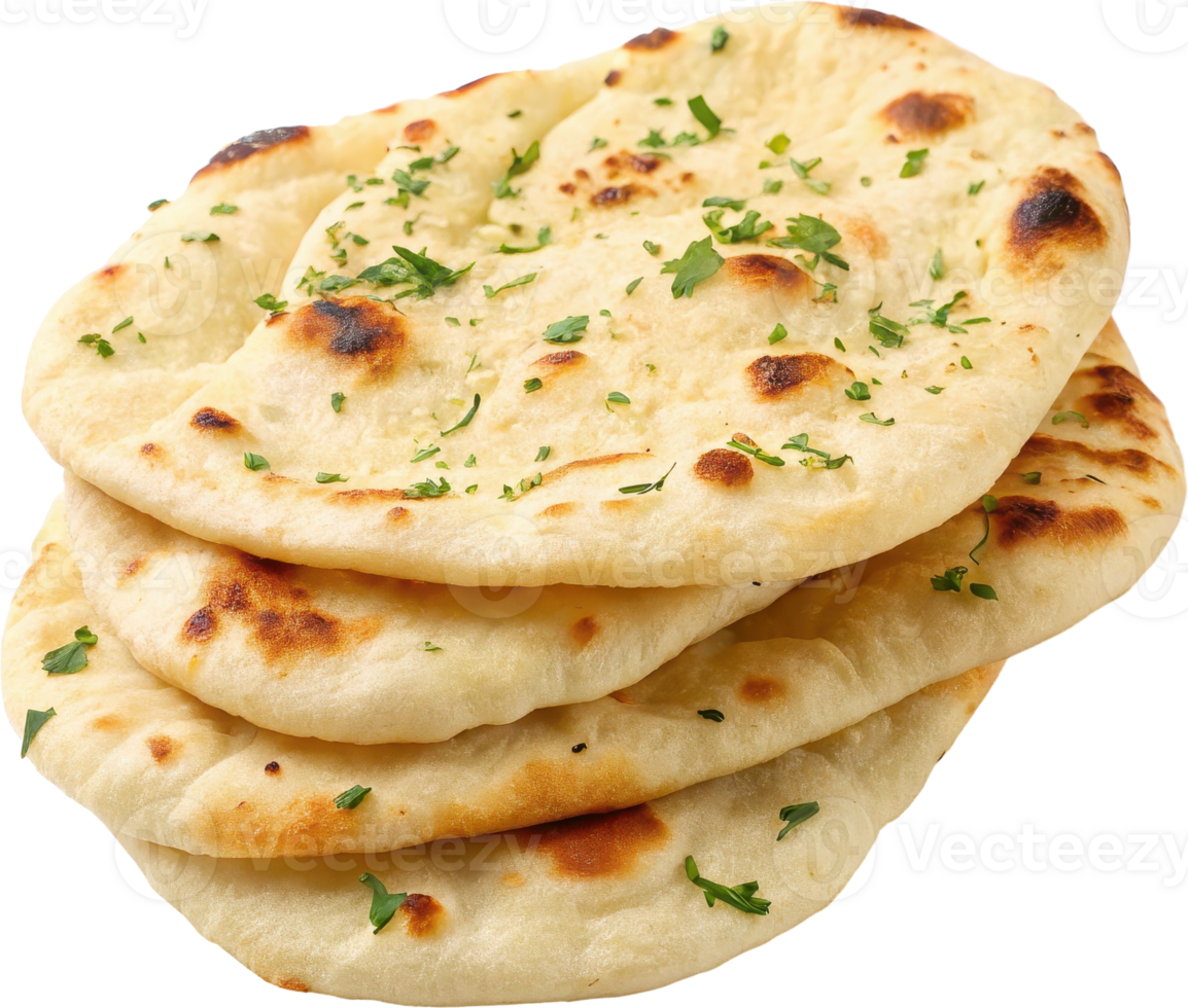 Freshly Baked Naan Flatbread with Garlic and Herbs, Appetizing Ethnic Cuisine png