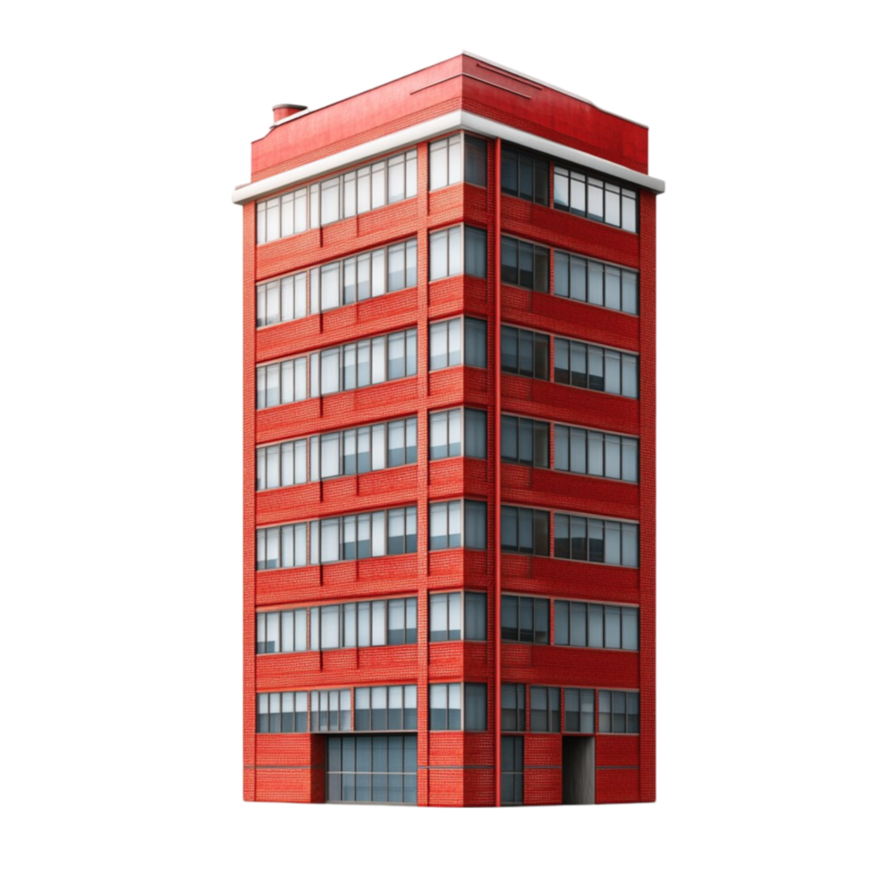 Red Building with Windows On Transparent Background png