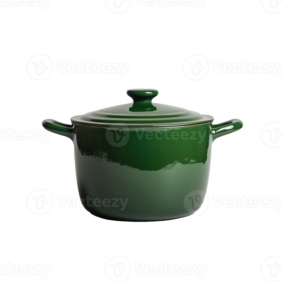 Large green pot with lid without background. Isolated png