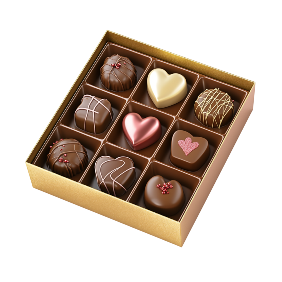 Luxury Chocolate Box with Assorted Heart-Shaped Sweets for Valentine Day png