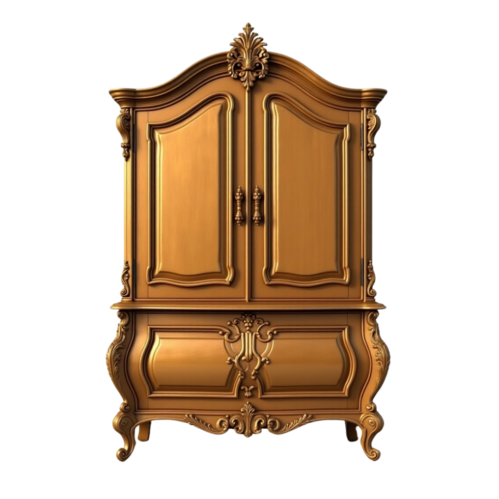 golden color A wooden cabinet with furniture isolated on transparent background png