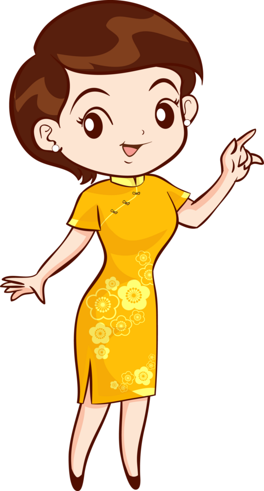 A cartoon woman in a yellow dress png