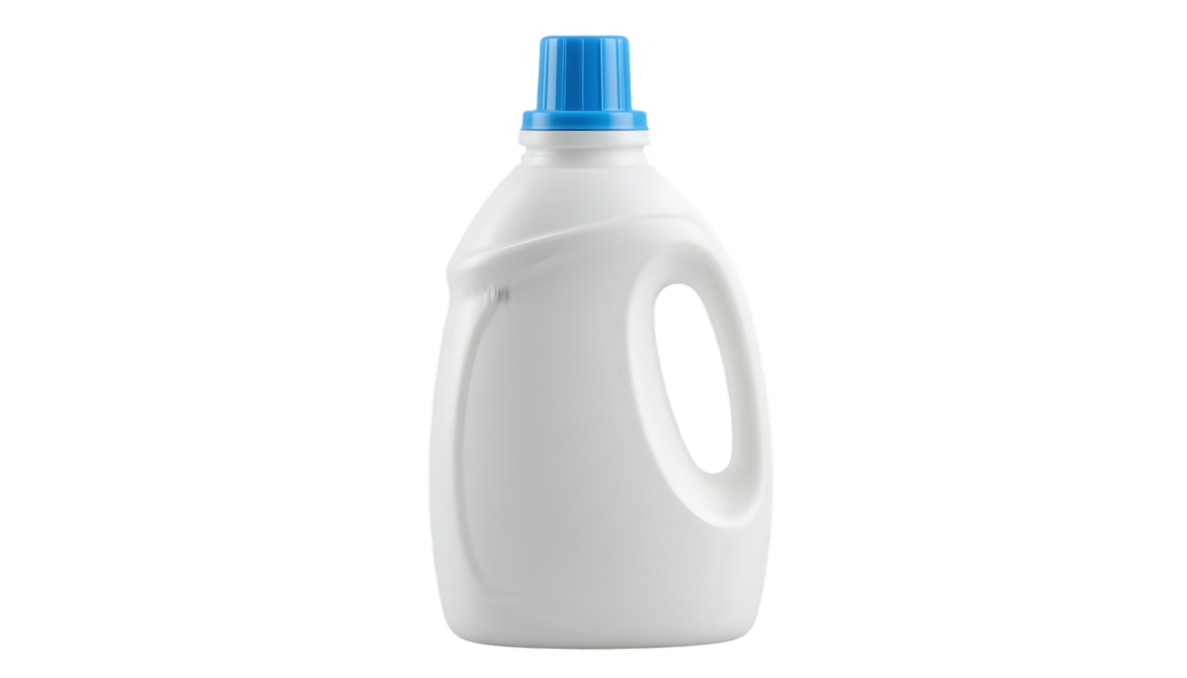 White plastic detergent bottle with blue cap built in handle clean design png