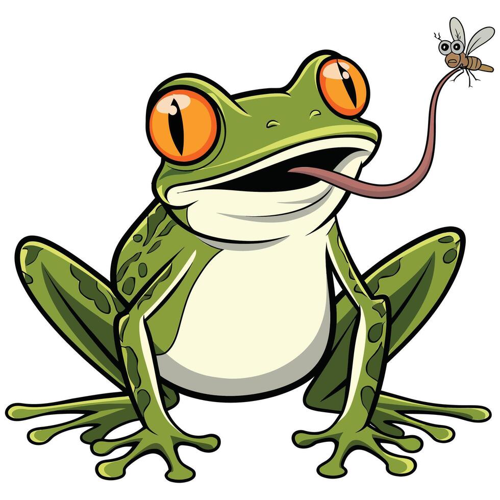 A cartoon frog with a fly in its mouth vector