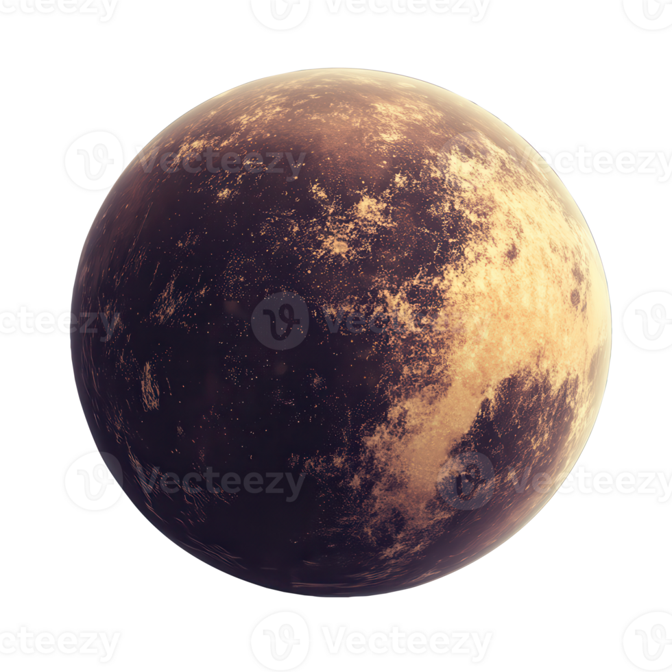 A planet with a brown and yellow surface png
