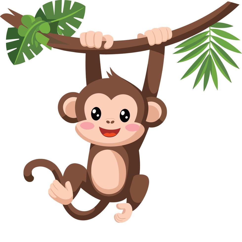 Cute monkey hanging on a tree branch illustration vector