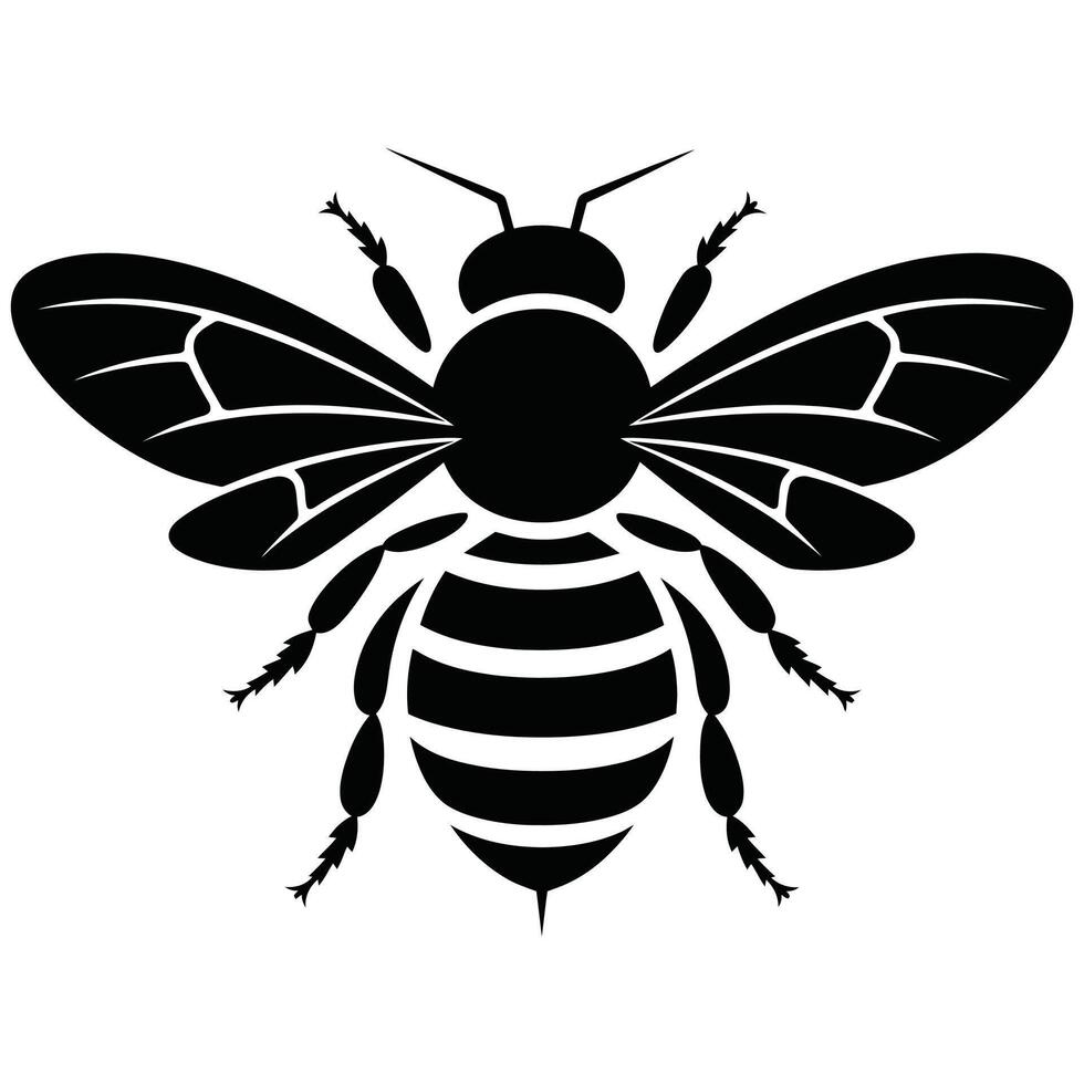 A black and white silhouette of a bee vector