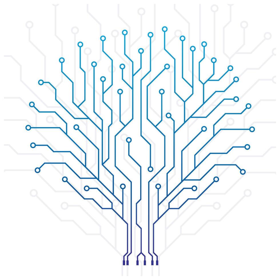 A blue gradient tree made of circuit boards vector