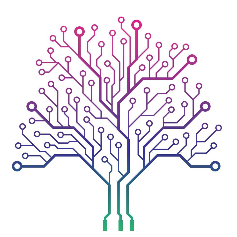 A gradient tree made of circuit boards on white background vector
