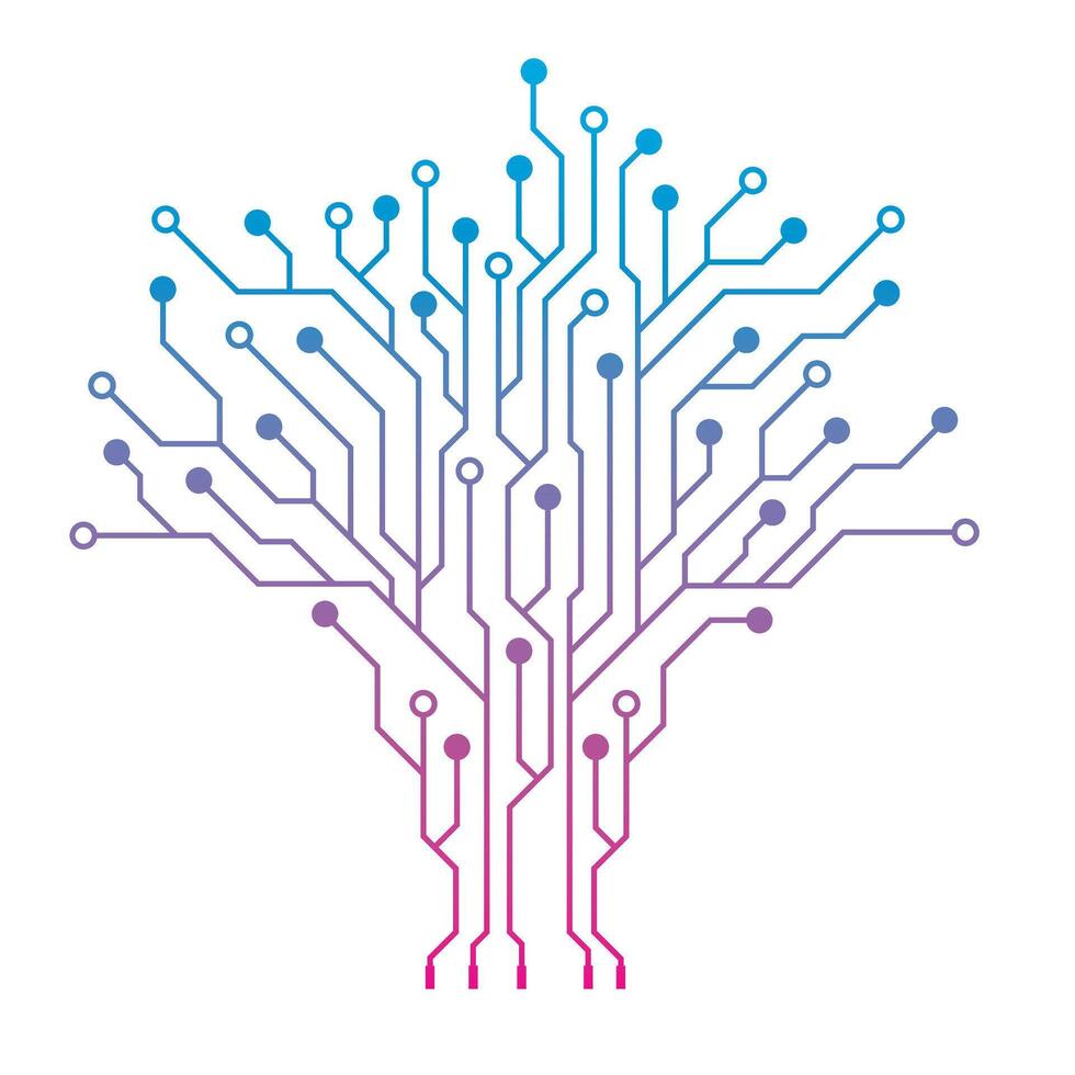 A gradient blue tree made of circuit boards vector