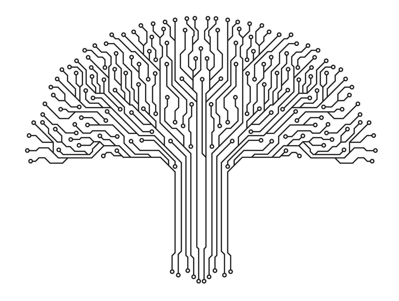 A black silhouette circuit board tree vector
