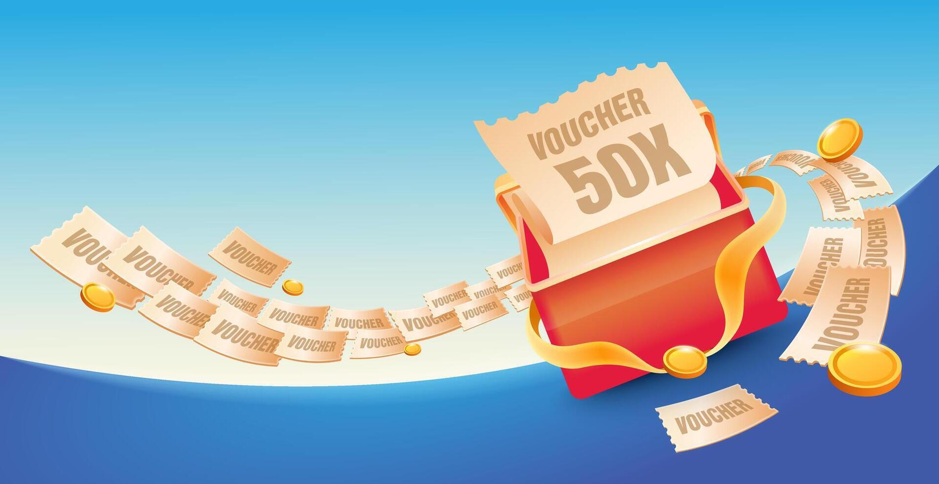 Gift box opens with discount code and coins fly around vector