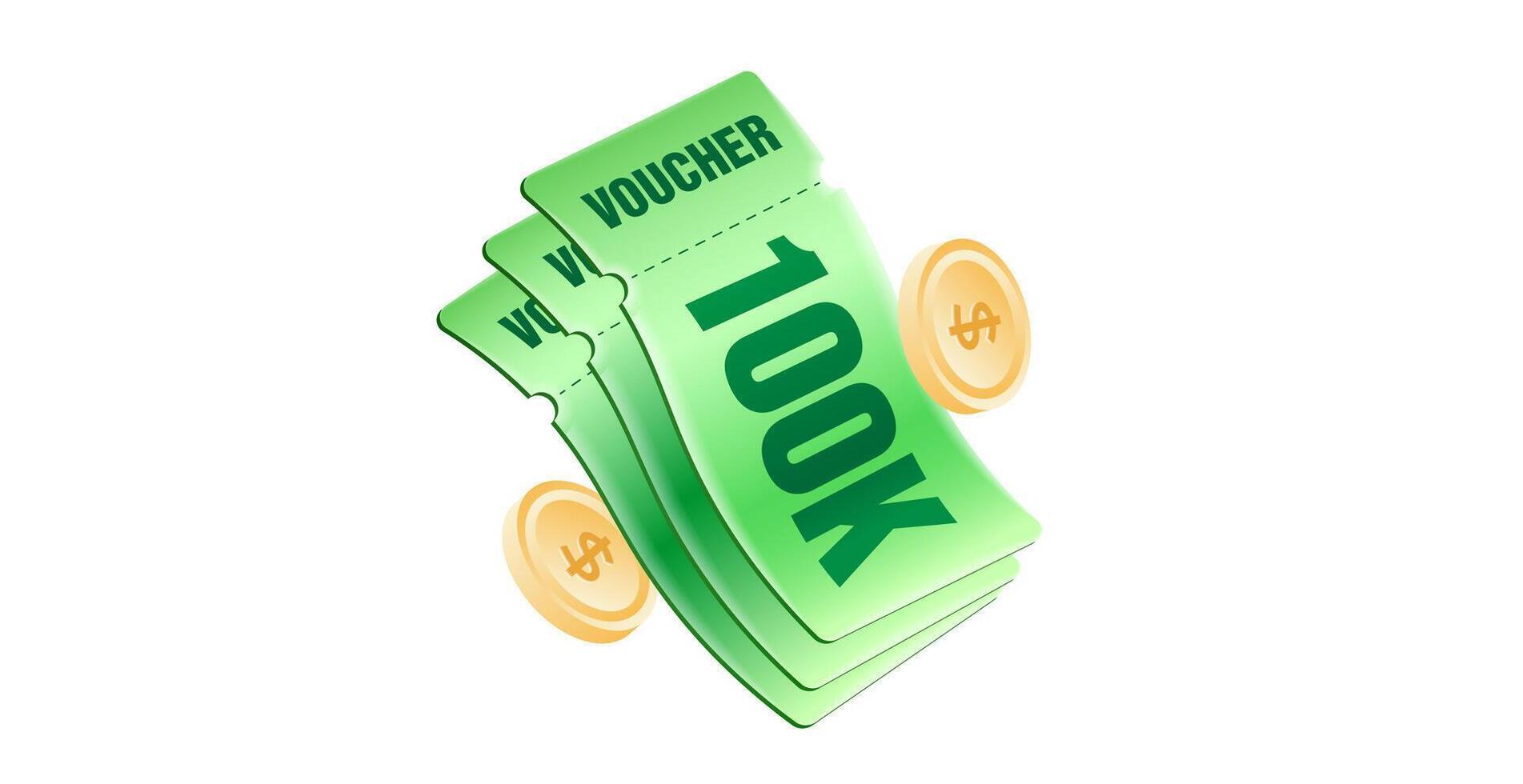 Discount codes spread out side by side, gold coins fly around vector