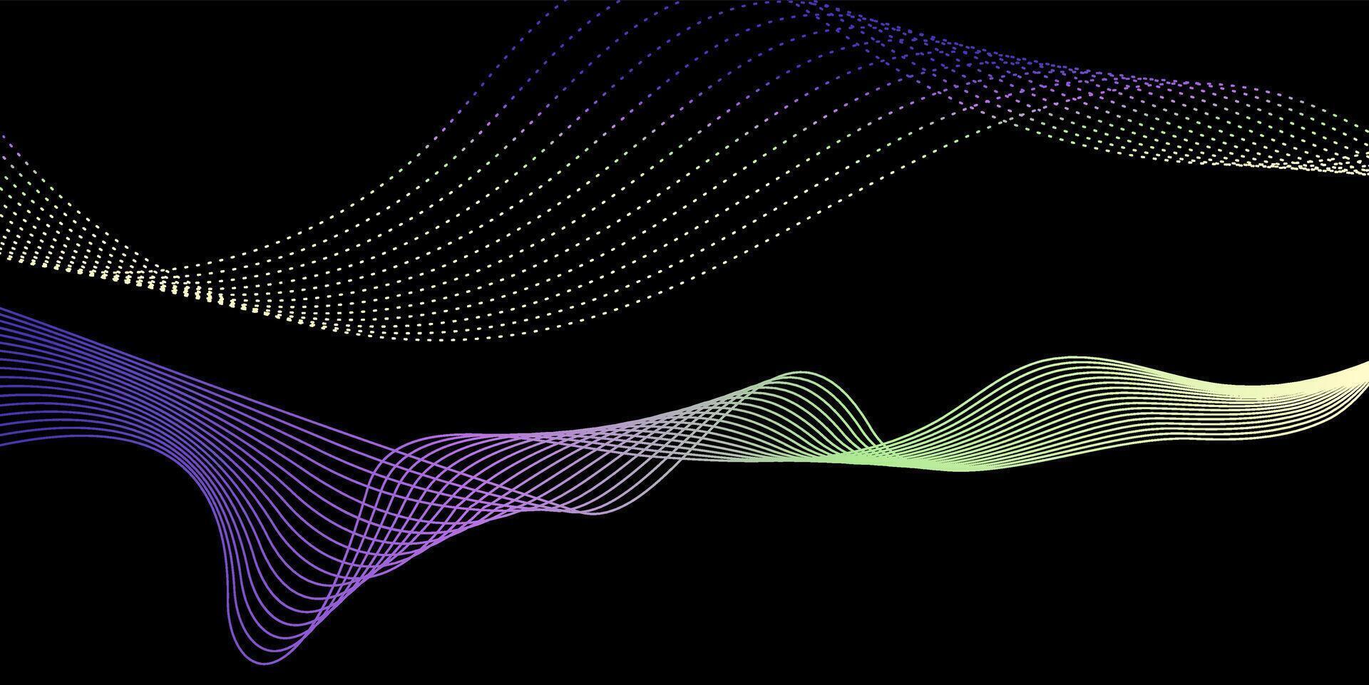 Dynamic Flowing Lines and Dots Technology Background, featuring elegant flowing waves and glowing dotted particles on a dark background. vector