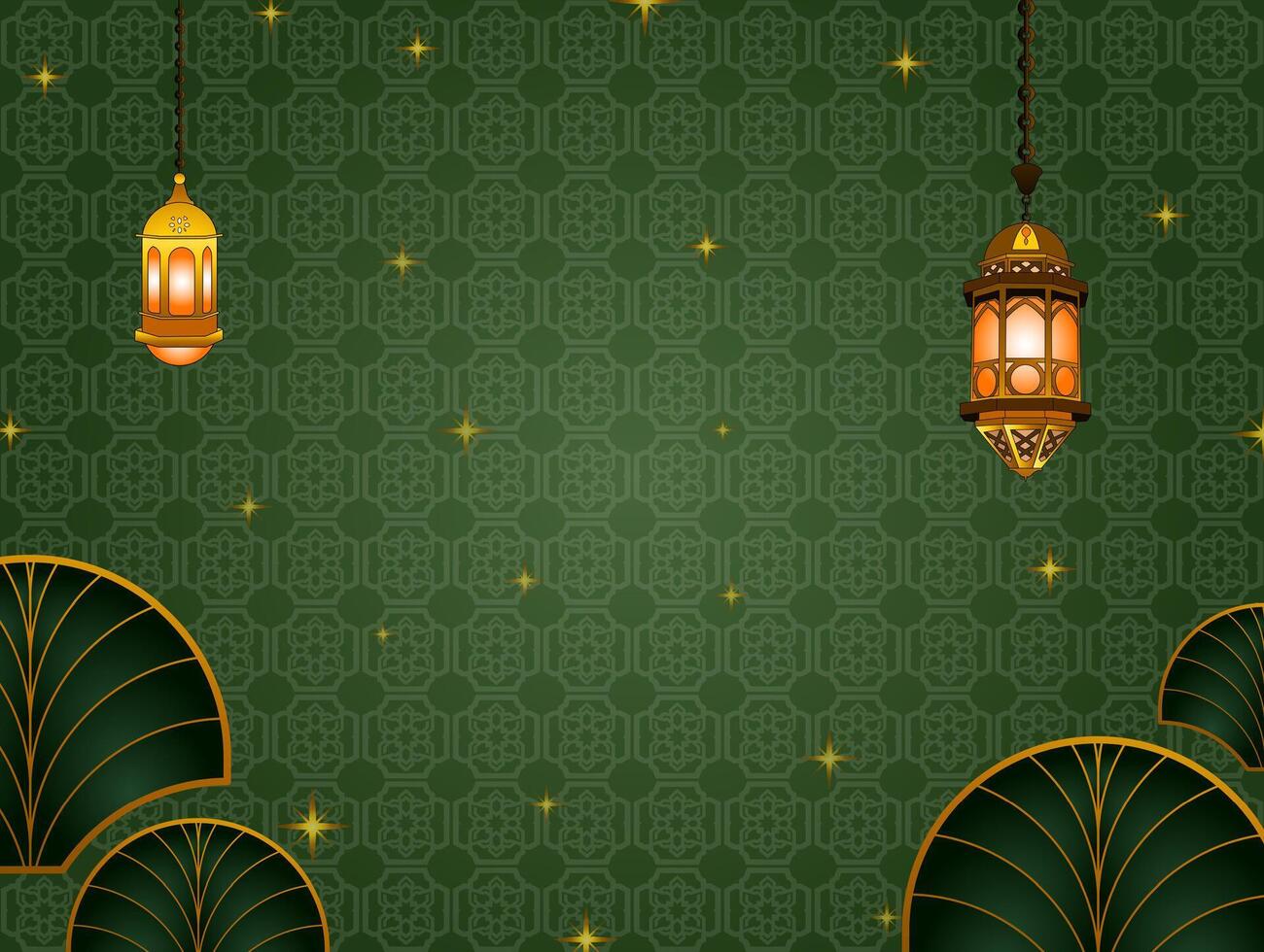 Elegant Green and Gold Islamic Decorative Pattern, The green and gold color scheme enhances the luxurious and festive feel. vector