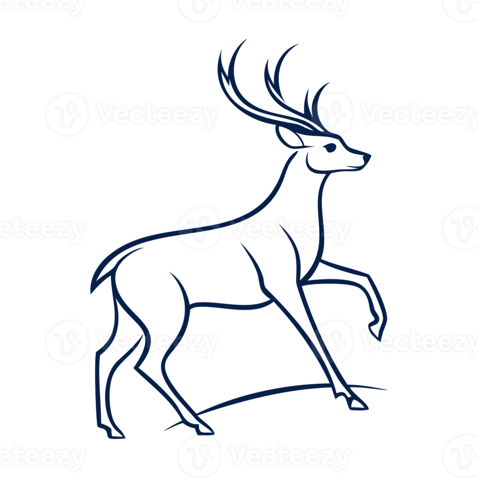 Minimalist Line Art Illustration of a Majestic Deer with Large Antlers Elegant Wildlife Sketch in Black and White Modern Abstract Animal png