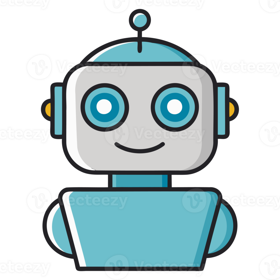 Cute Cartoon Robot with Smiling Face Artificial Intelligence Friendly Android Digital Illustration Futuristic Technology Sci-Fi Bot AI Concept Modern Automation Character png