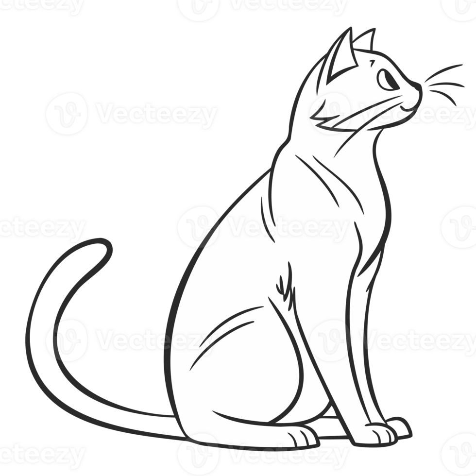 Minimalist Black and White Line Art Illustration of a Sitting Cat in Elegant Sketch Style for Coloring Pages and Digital Design png