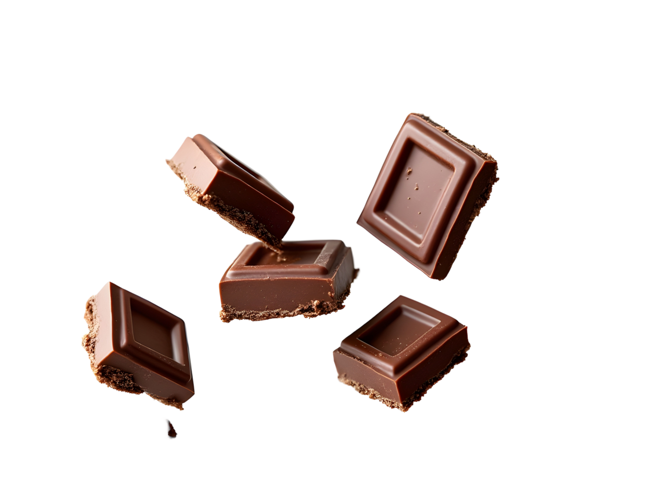 pieces of chocolate bar floating in the air png
