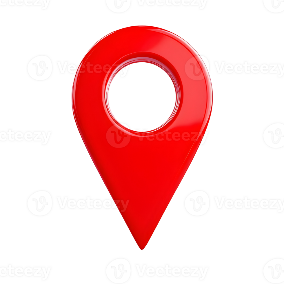 Red map pin indicating location, position, destination, or navigation point on digital map, isolated on transparent background png