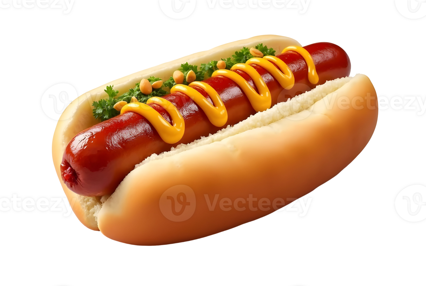 Delicious hot dogs with ketchup and mustard on buns, isolated on transparent background png