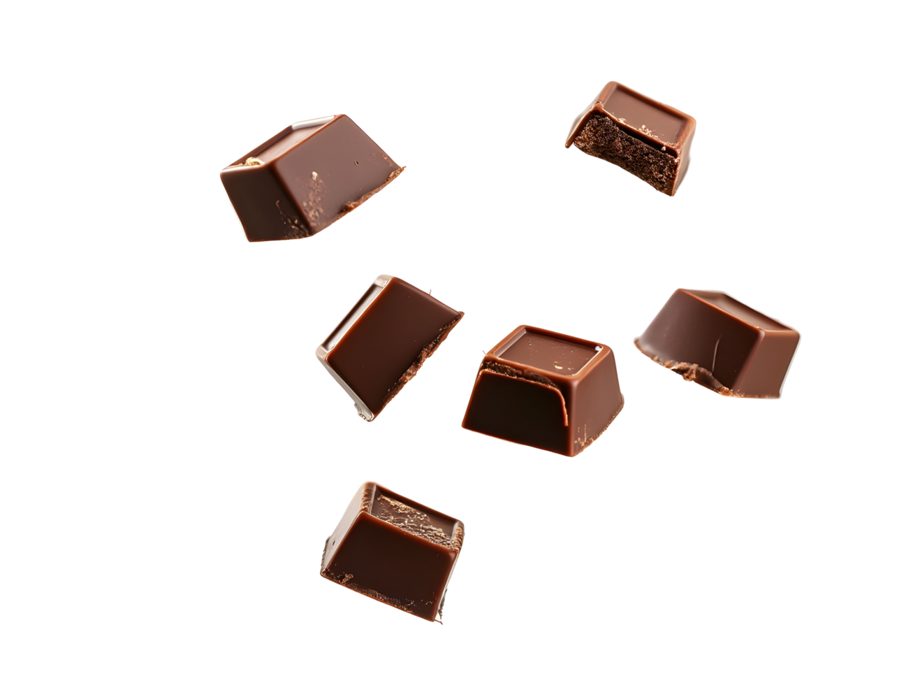 Falling chocolate bar with flakes floating in the air isolated on transparent background png