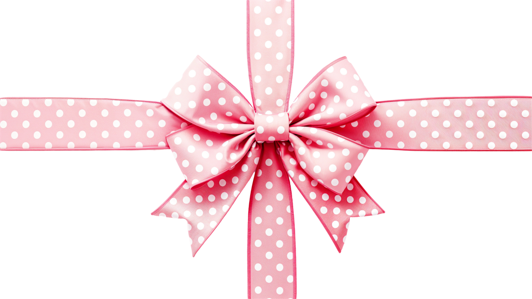 Elegant wrapped pink ribbon with white polka dots isolated on transparent background png