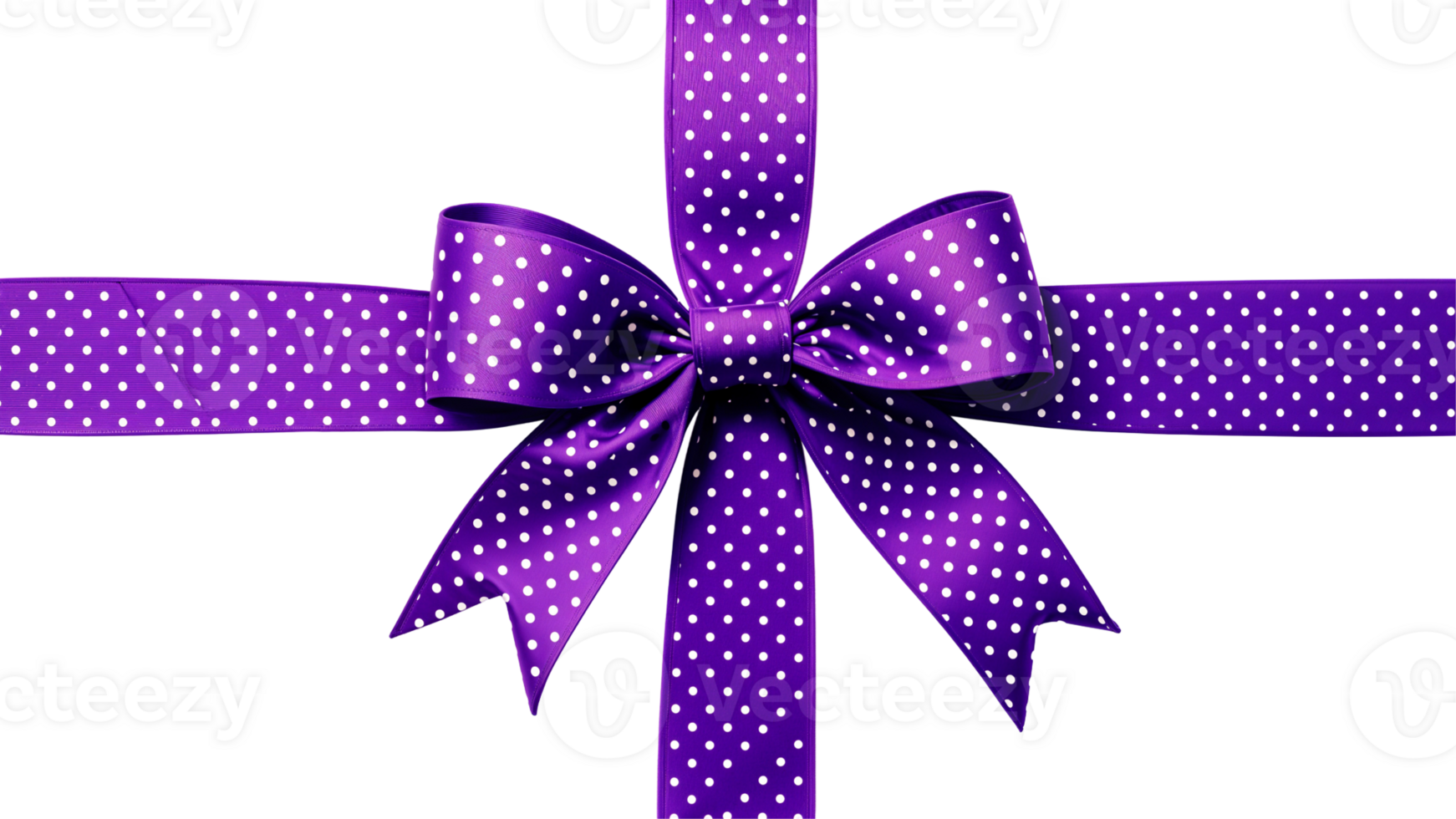 Elegant wrapped purple ribbon with white polka dots isolated on transparent background png