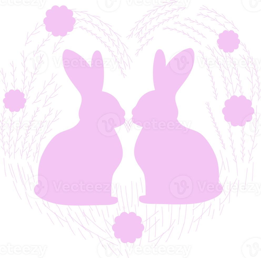 Illustration of Rabbits in a Heart Shape png